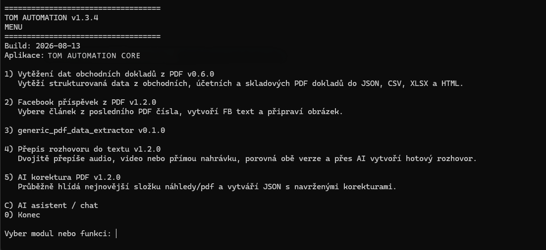 Ukázka prostředí Tom Automation